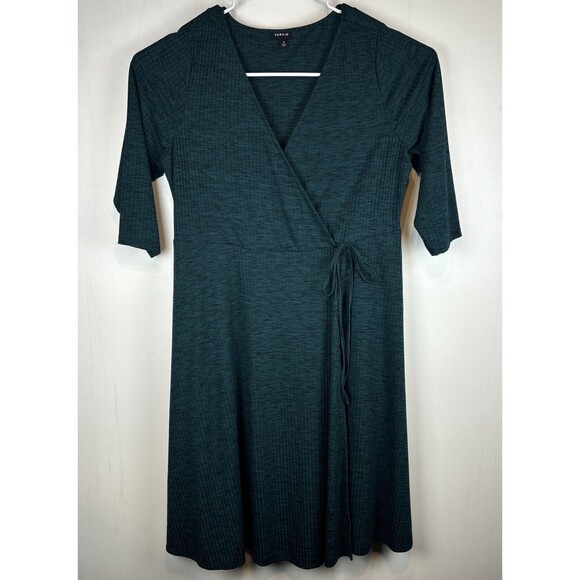 Torrid Green Ribbed Knit Surplice Faux Wrap Dress Size 2X Knee Length 3/4 Sleeve - Picture 1 of 10